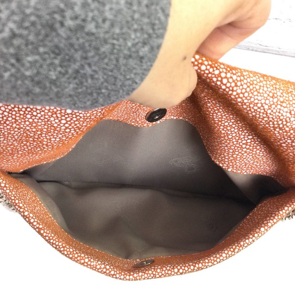 Sorial New York Women's Fabric Flap Over Zippered Chain Link Brown Crossbody - Picture 10 of 16